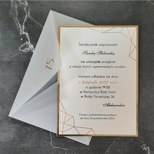 Zaproszenia na 18 Urodziny z Kopertą z Kalki U 30