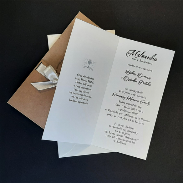 Proste Zaproszenia na Komunię z kokardką K 82