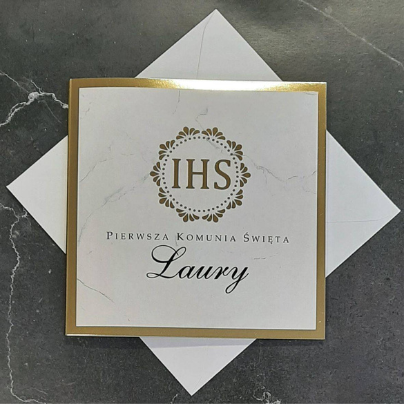 Zaproszenia na Komunię z motywem złotego lustra K 77