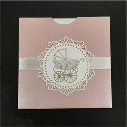 Zaproszenia na Chrzest w perłową kopertą, wózek 3D K 12