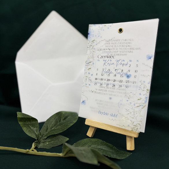 Zaproszenia Ślubne Transparent Kalka + Nit Kalendarz Data Ślubu