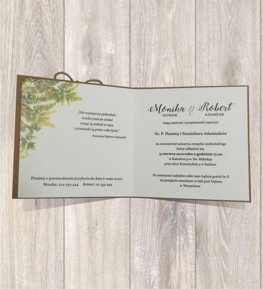 BOHO Zaproszenia na Ślub z eko sznurkiem C 77