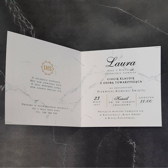 Zaproszenia na Komunię z motywem złotego lustra K 77