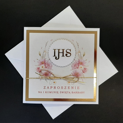 Eleganckie Zaproszenia na Komunię Złoto&Kwiaty K 29