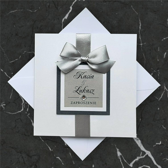 Eleganckie Zaproszenia na Ślub z wstążką i elementem 3D C 35