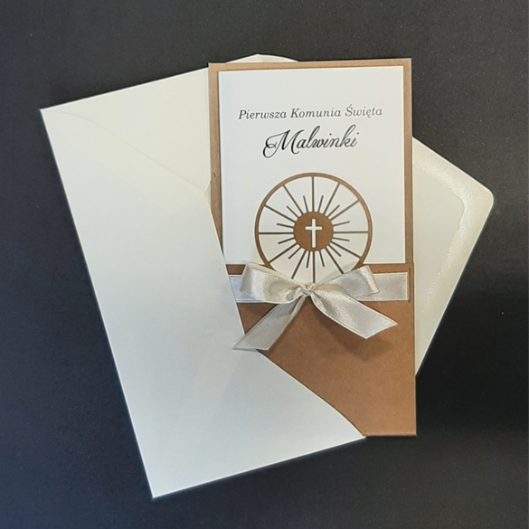 Proste Zaproszenia na Komunię z kokardką K 82