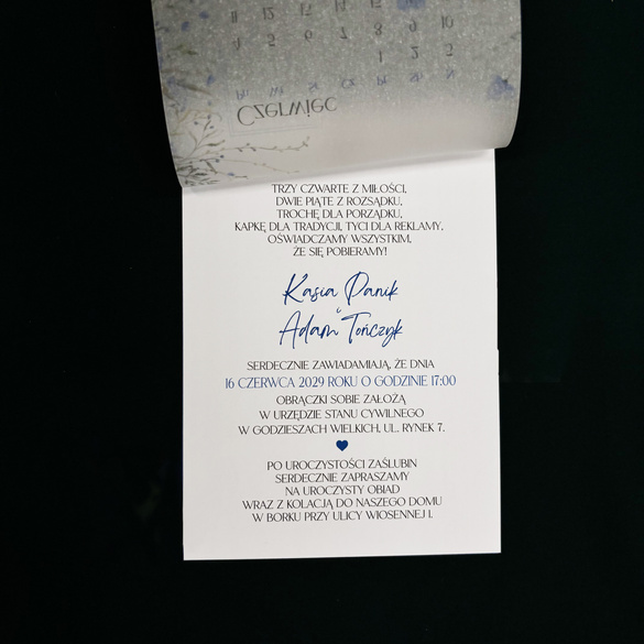 Zaproszenia Ślubne Transparent Kalka + Nit Kalendarz Data Ślubu