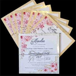 Zaproszenia na Komunię z motywem złota i kwiatów K 68