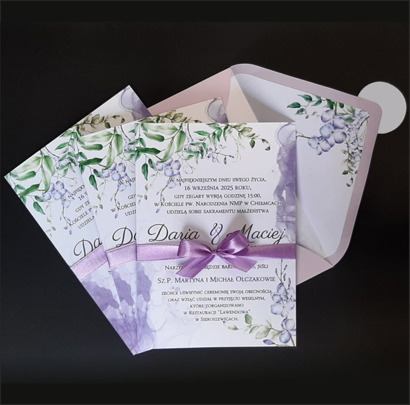 Akwarelowe Zaproszenia Ślubne z Kwiatami C 56