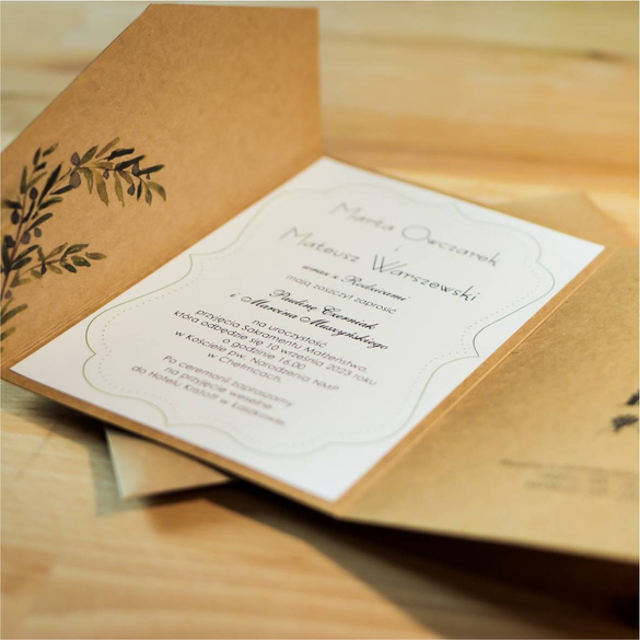 Rustykalne Zaproszenia Ślubne z Roślinnym Motywem C 72