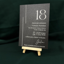Zaproszenia 18 Urodziny Czarny Perłowy Papier Biały Nadruk